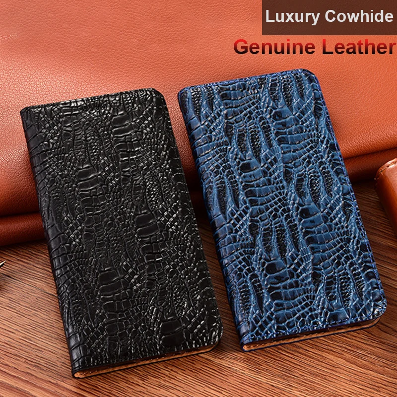 

Cowhide Genuine Leather Case For OPPO Realme 3 5 6 Pro 3i 5i 5s 6i Crocodile Claw Veins Shockproof Luxury Retro Flip Cover Cases