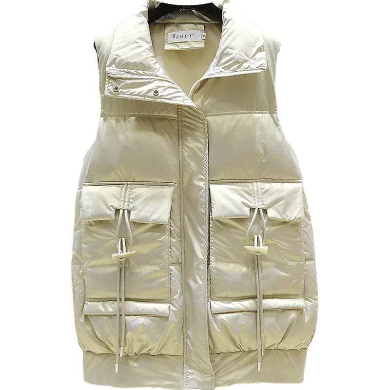 

Женский пуховой жилет из хлопка, осенне-зимний новый пуховой жилет средней длины из хлопка, утепленная майка и жилет, куртка