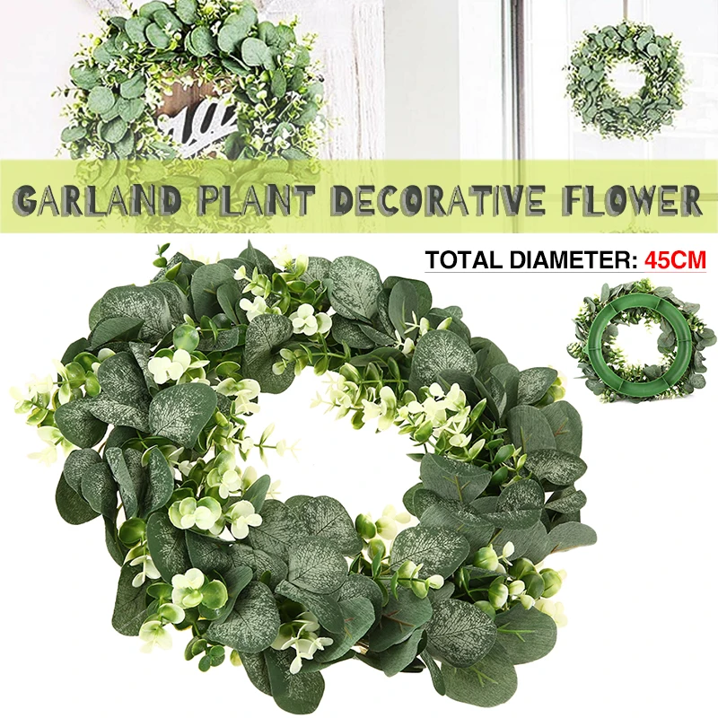 

Artificial Topiary Wreath Eucalyptus Fake Leaf Wreath Door Hanging Decor Garland Wall Window Home Decoration Wedding Supplies