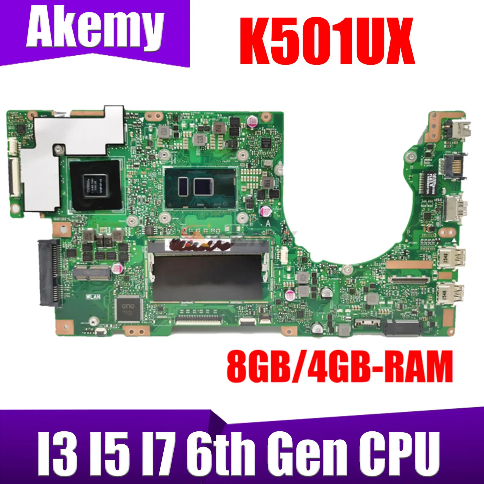 

Материнская плата K501UX Материнская плата ASUS K501UQ K501UB K501UXM для ноутбука, 8 ГБ/4 ГБ-ОЗУ, I7-6500U DDR3 100%, тест