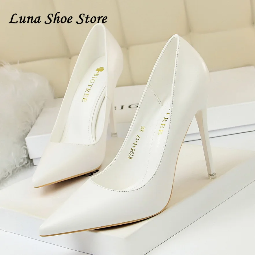 

Туфли-лодочки женские на высоком каблуке 10 см, пикантные, с острым носком, без застежки, обувь для свадьбы, вечевечерние, белые, LN82