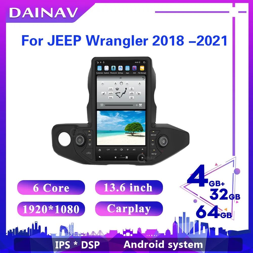 

Android 13.6 inch For JEEP Wrangler 2018 2019 2020 2021 multimídia car radio coche autoradio video Stereo players carplay Auto