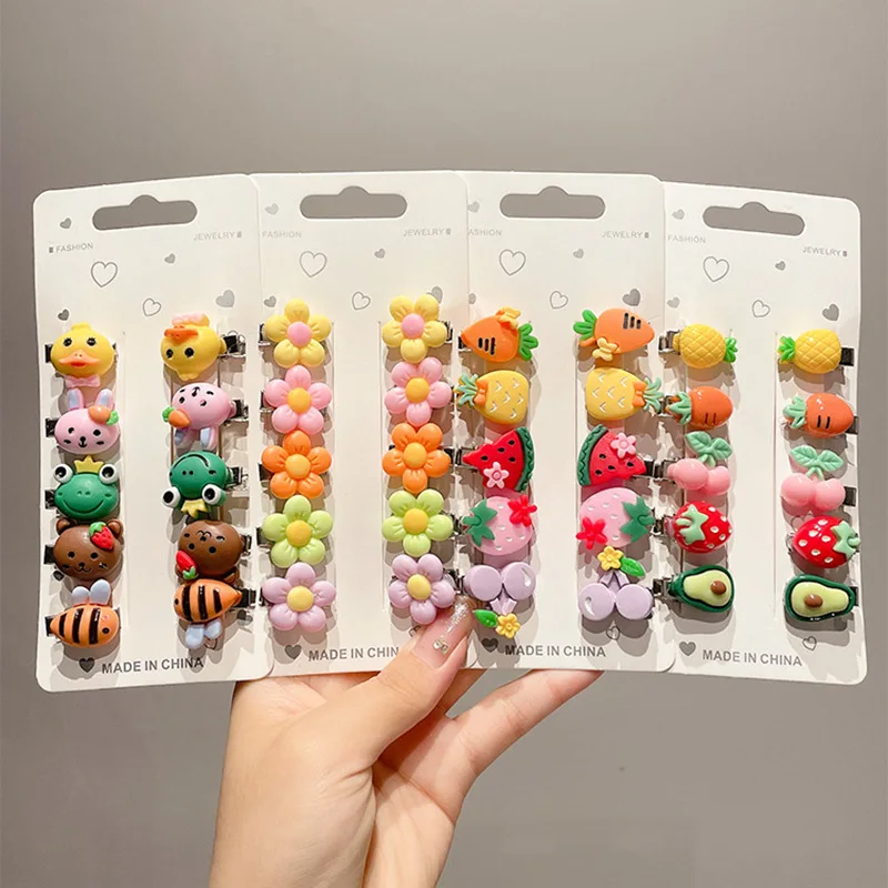 

10pcs Cute Hair Accessories Children's Cartoon Fruit Hairpins Lovely Flowers Girls Headdress Sweet Bow Kids Bangs Hair Clip