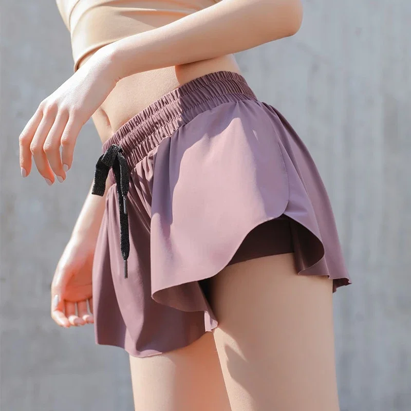 

Женские эластичные спортивные шорты с высокой талией для тренировок, спортивные шорты 2 в 1 для бега, двухслойные спортивные шорты