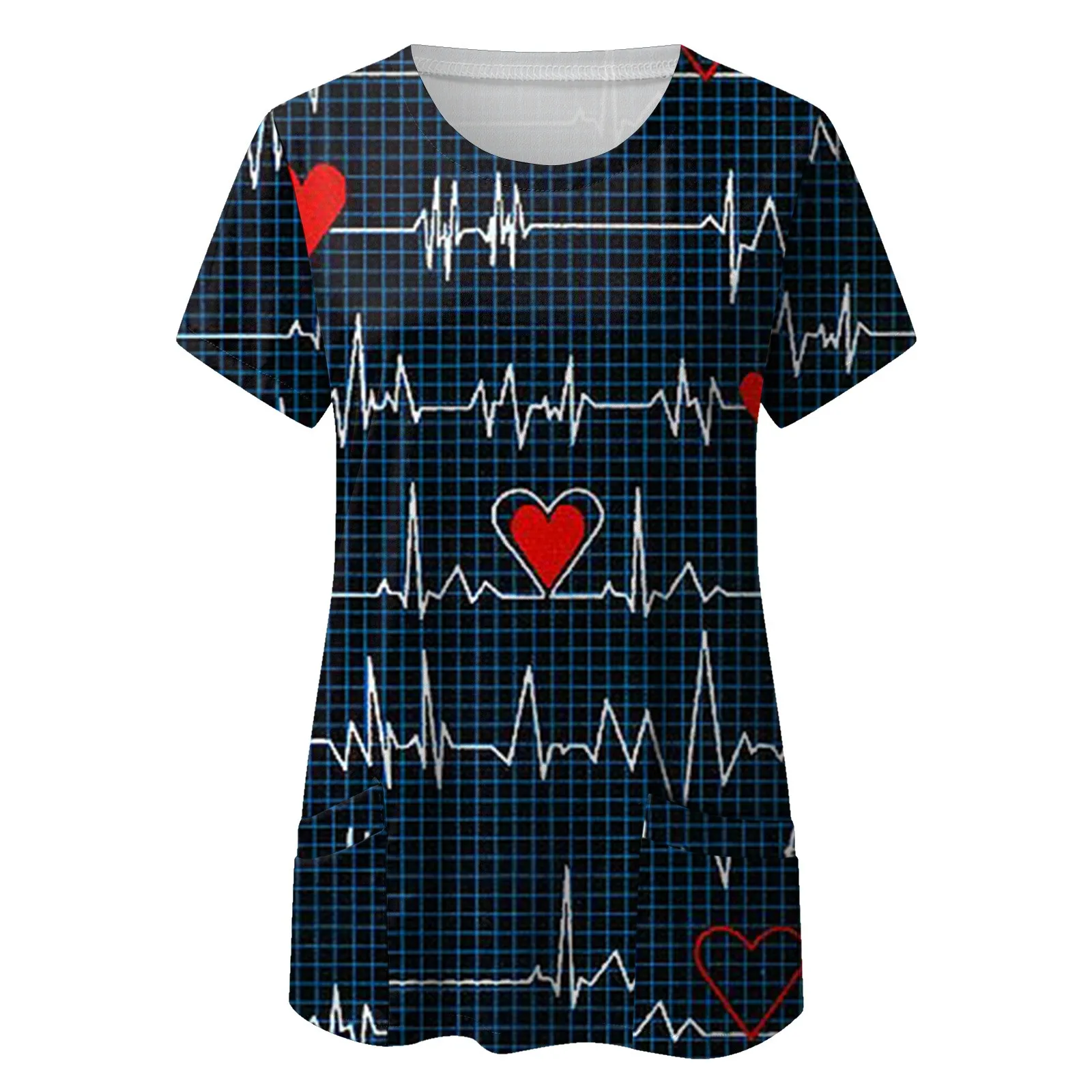 

Women Fashion Valentine's Day Print Short Sleeve O Neck Tops Working Blouse Shirt