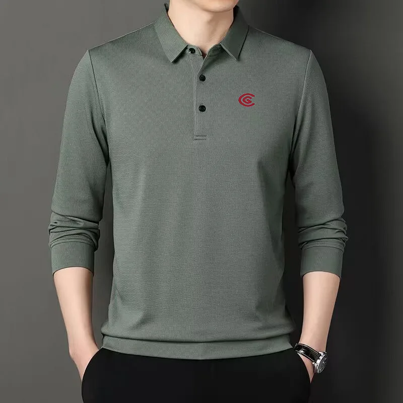 Spring and Autumn Men's Golf Shirt Men's Long Sleeve T-shirt Business Casual Solid Polo Shirt High Quality Business Style