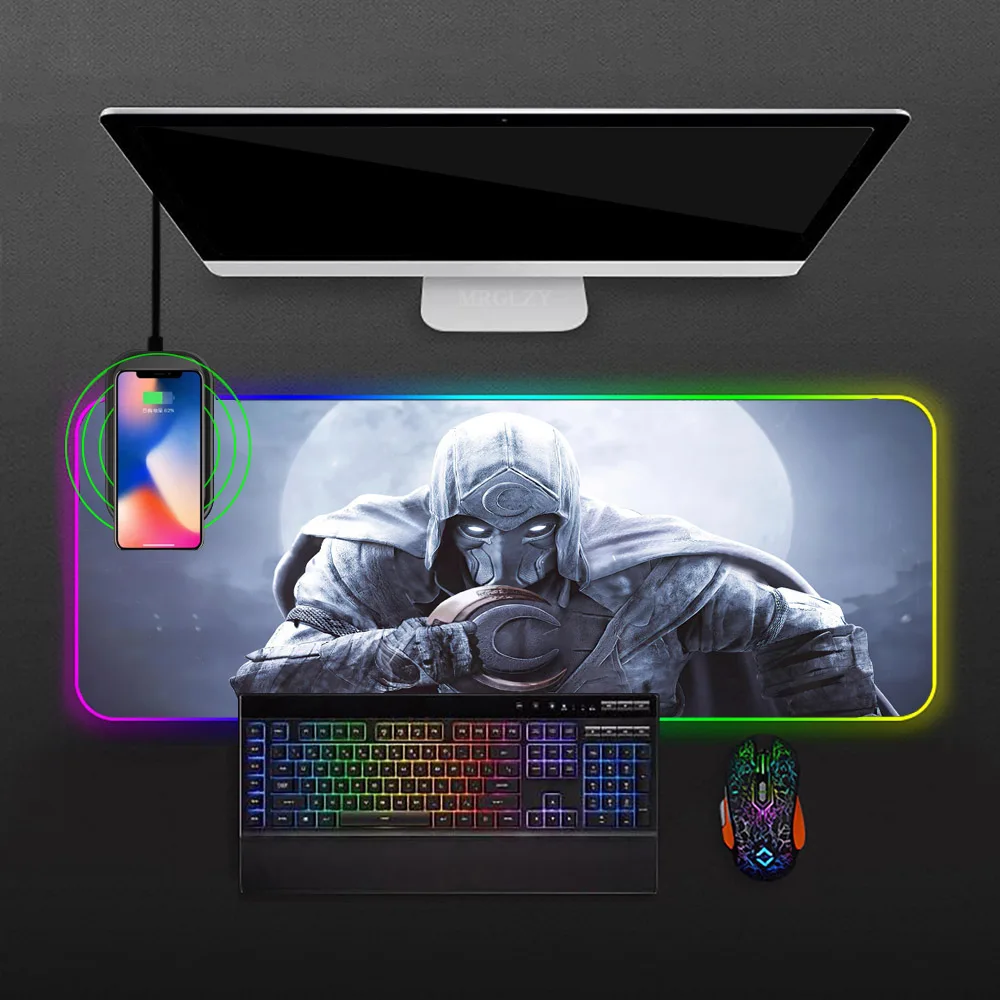 

Wireless Charging Mouse Pad Moon Knight Keyboard Rest Led Mousepad Xxl Mouse Mat Rgb Office Accessories Pc Gamer Full Rog Mats