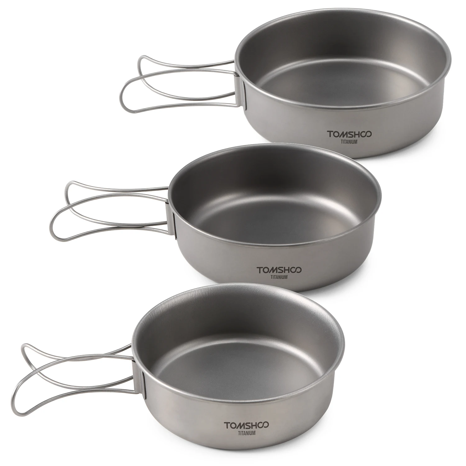 

TOMSHOO 3pcs Titanium Bowls Set Ultralight Titanium Dinner Bowl Pan with Foldable Handles for Outdoor Camping Hiking Picnic