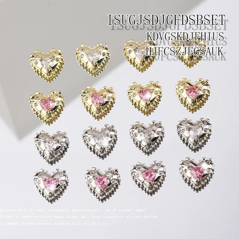 

5pcs Alloy Heart Nail Art Charms 3D White Pink Crystal Rhinestones Nail Decorations DIY Luxury Zircon Nail Jewelry Accessories