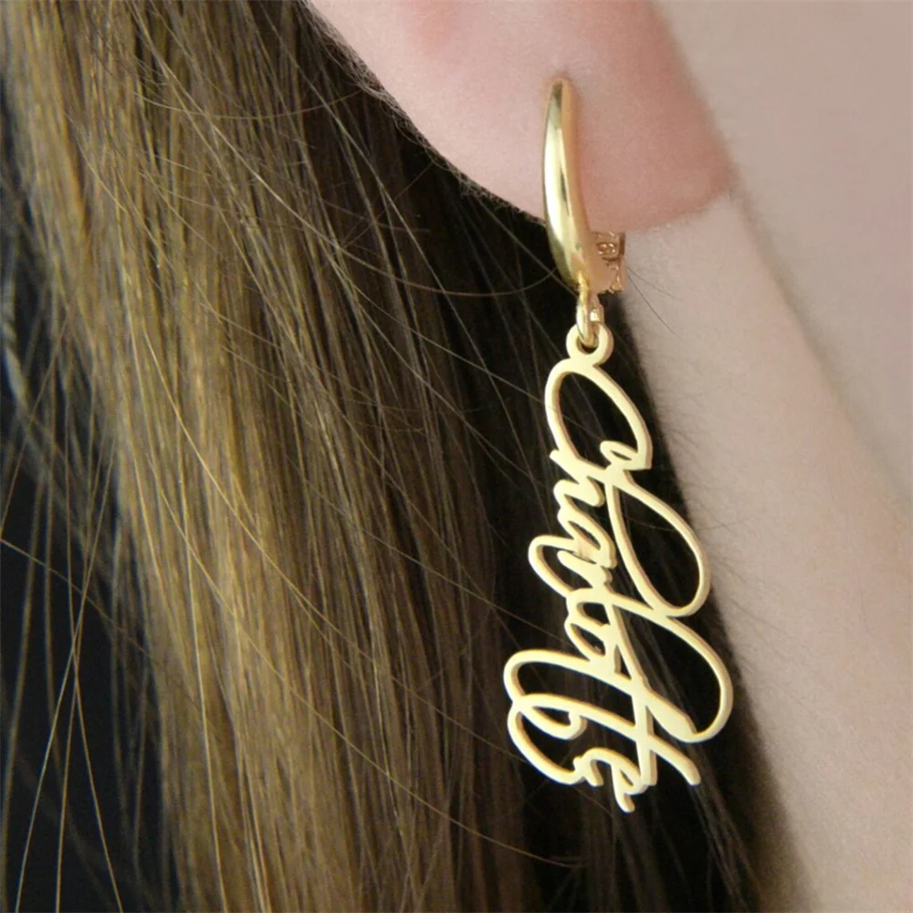 

Custom Name Earrings Stainless Steel Personalize Handwritten Letter Drop Dangle Earrings for Women Girls Elegant Party Jewelry