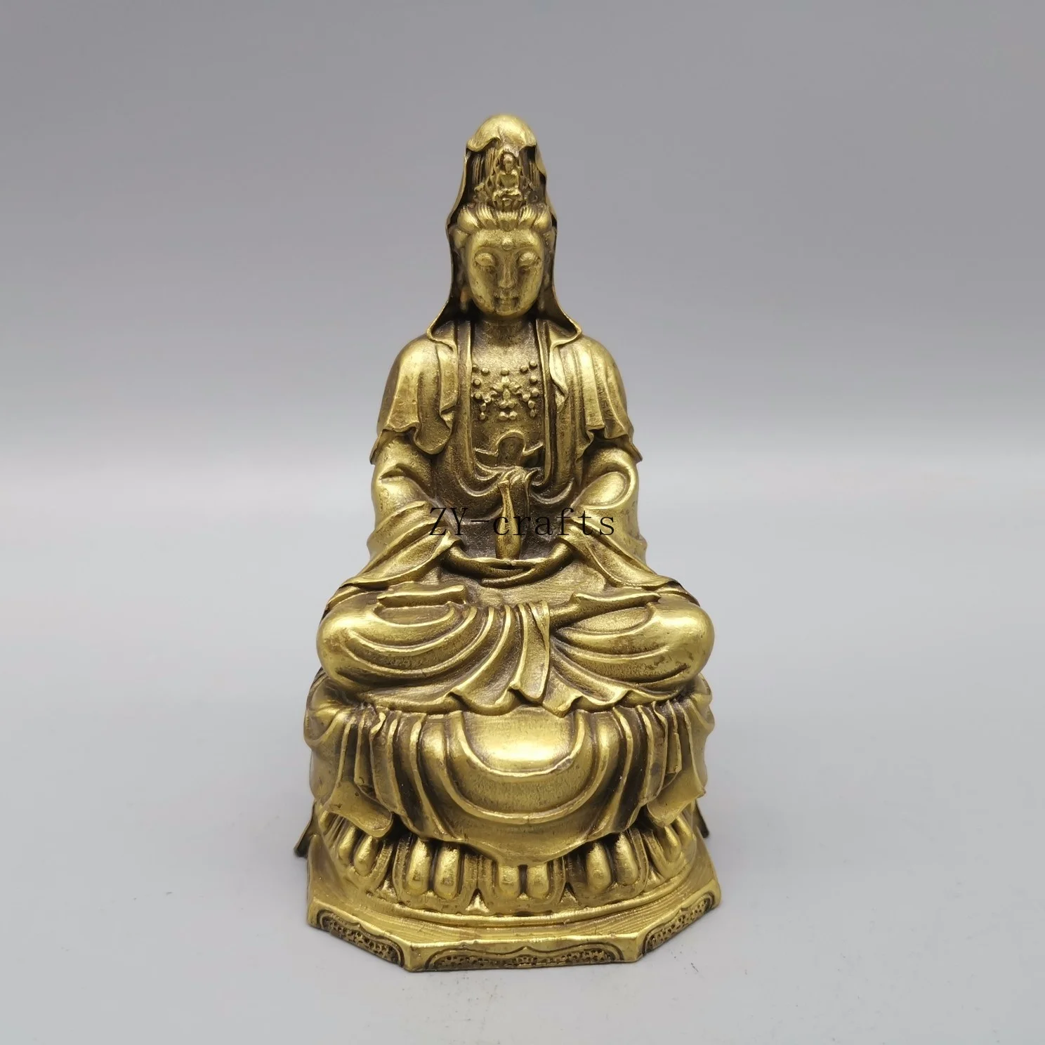 Китайский латунный буддистский храм lotus Kwan-Yin Guanyin статуя Будды Бодхисаттва |