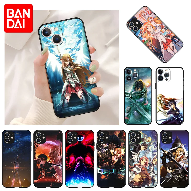 

Soft Phone Case For iPhone 13 11 12 Pro Max Mini XR XS SE 2022 X 8 7 6 Plus Anime Sword Art Online Shockproof Bumper Black Cover
