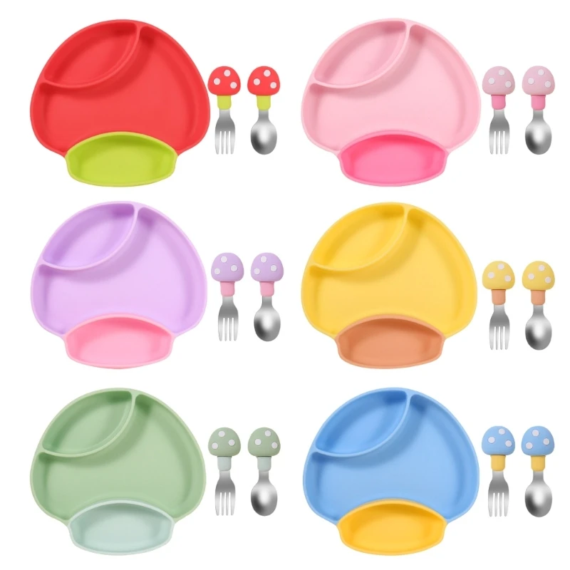 

Toddler Plate Set Suction Plate with Spoon & Fork for Baby Silicone Baby Plates