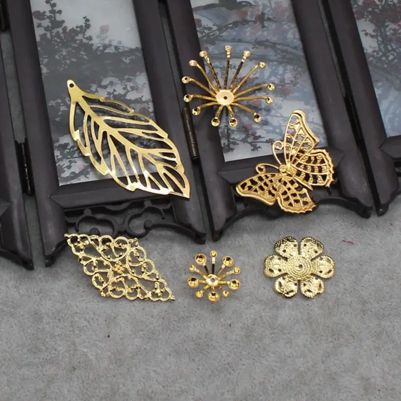 

Metal Filigree DIY Fairy Halo Crown For Handmade Jewelry Making Accessories Iron Flowers Hollowed-out Leaves