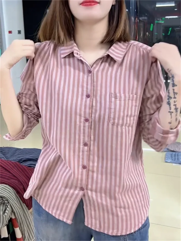 Весенне-осенние тонкие ретро-художественные рубашки из хлопчатобумажной пряжи в