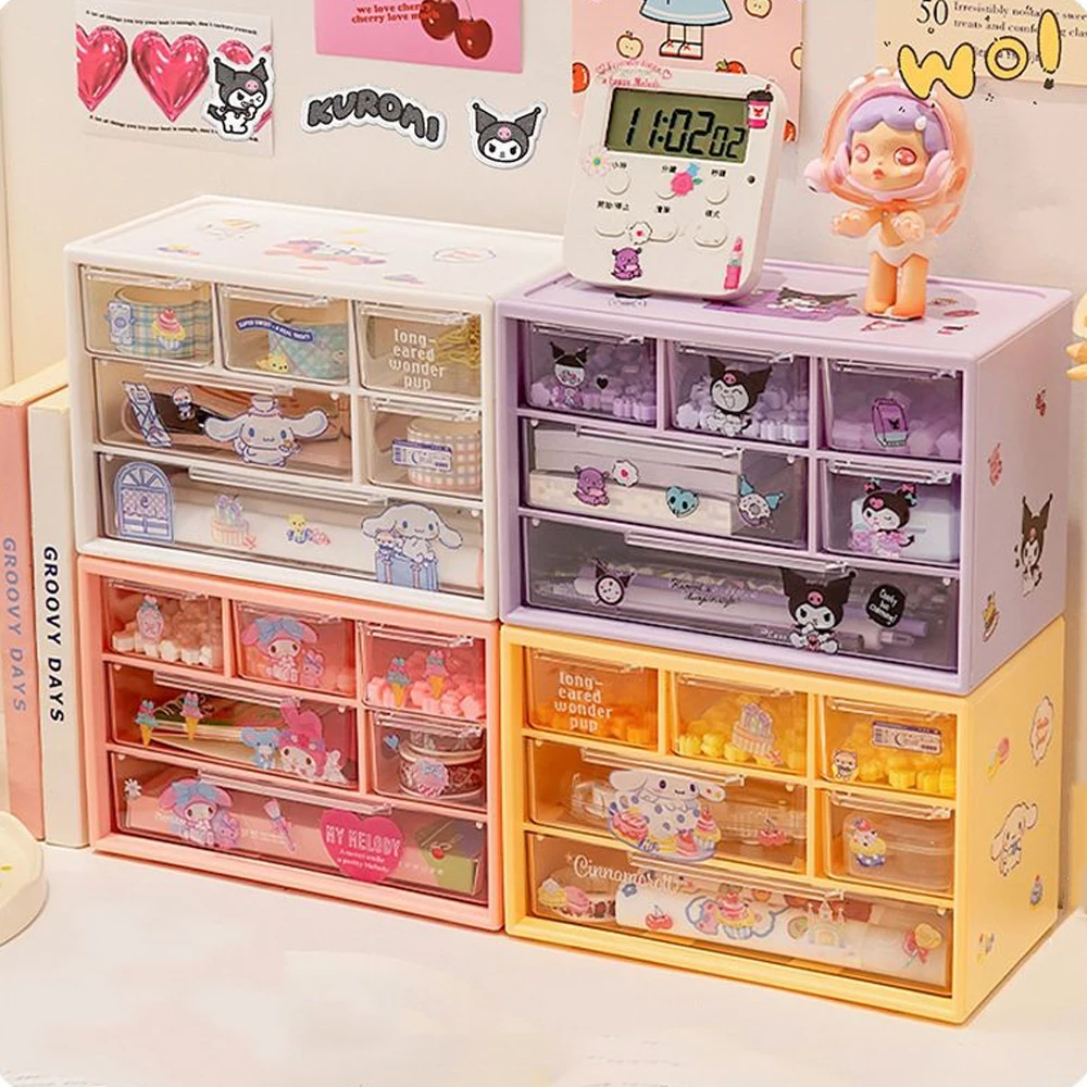 

Sanrios Kuromi My Melody Cinnamoroll Drawer Type Multigrid Desktop Study Article Sundries Jewelry Placing Storage Box Girl Gifts