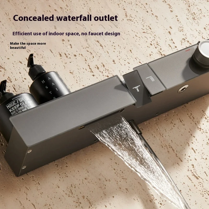 Полностью медная темно-серая термостатическая простая насадка для душа водопад