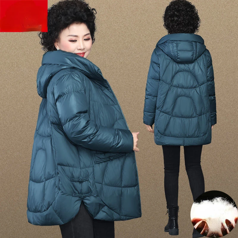 

Middle-aged Women's Parkas Jackets Winter Hooded Coats White Duck Down Jacket Womens Mama Overcoat Puffer Jacket Abrigos E565