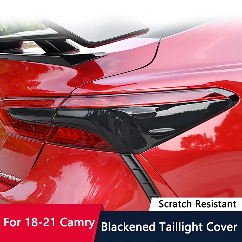 QHCP Rear Tail Lamp Cover Trim Tail Light Shade Hood Acrylic Smoke Black Fits For Toyota Camry XSE XLE SE LE 2018-2021 Accessory
