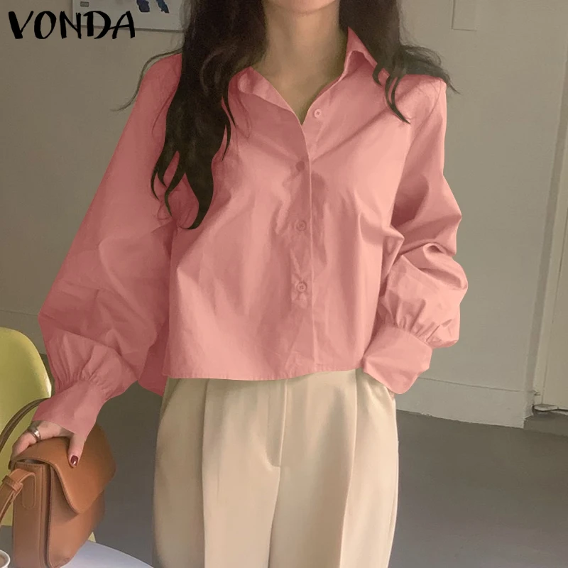 

Autumn Casual Tops VONDA Women Casual Long Sleeve Lapel Button Up Solid Blouses Bohemian Chemise Shirts Office Blusas Femininas