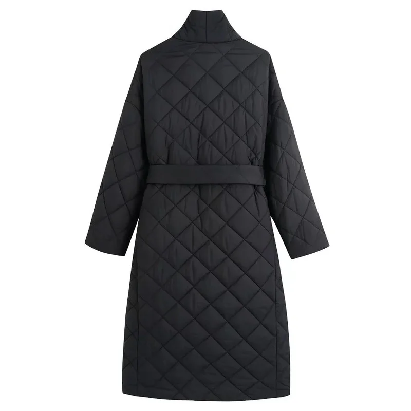 Fall/Winter 2023 Women's Loose Thin Waist Lace-up Jacket Temperament Commuter Lingge Pressing Line Mid-length Cotton Jacket