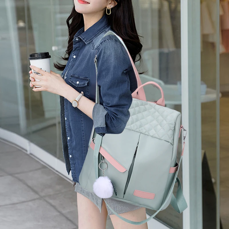 Waterproof Casual Women Backpack Purse Anti-theft Rucksack Mochila Hairball Lightweight School Shoulder Bag For Teenagers Girls