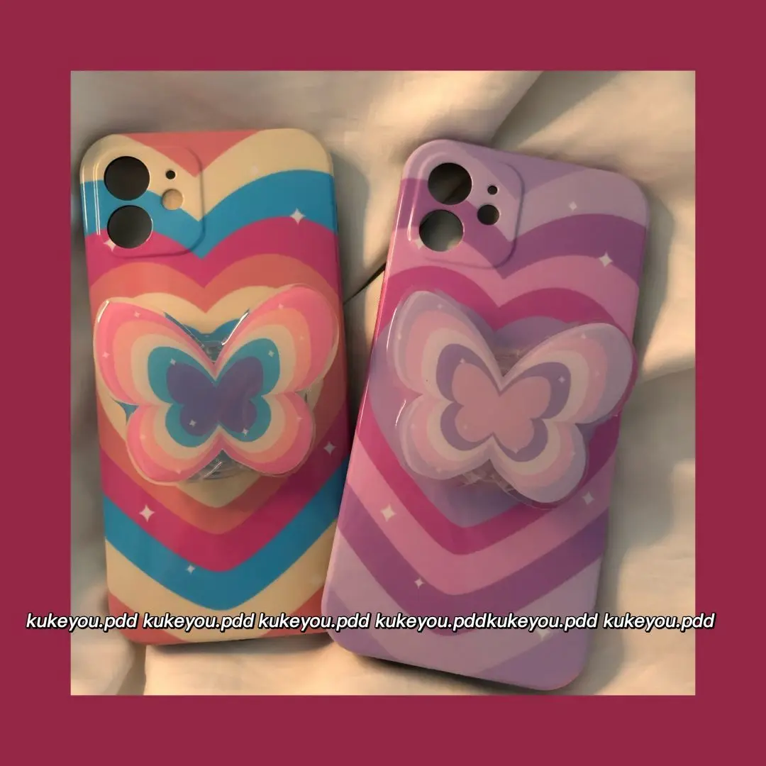 

INS Style Love Heart Butterfly Bracket Phone Case For iPhone 13 11 12 Pro Max X XR XS Max Shell soft silicone All-Inclusive