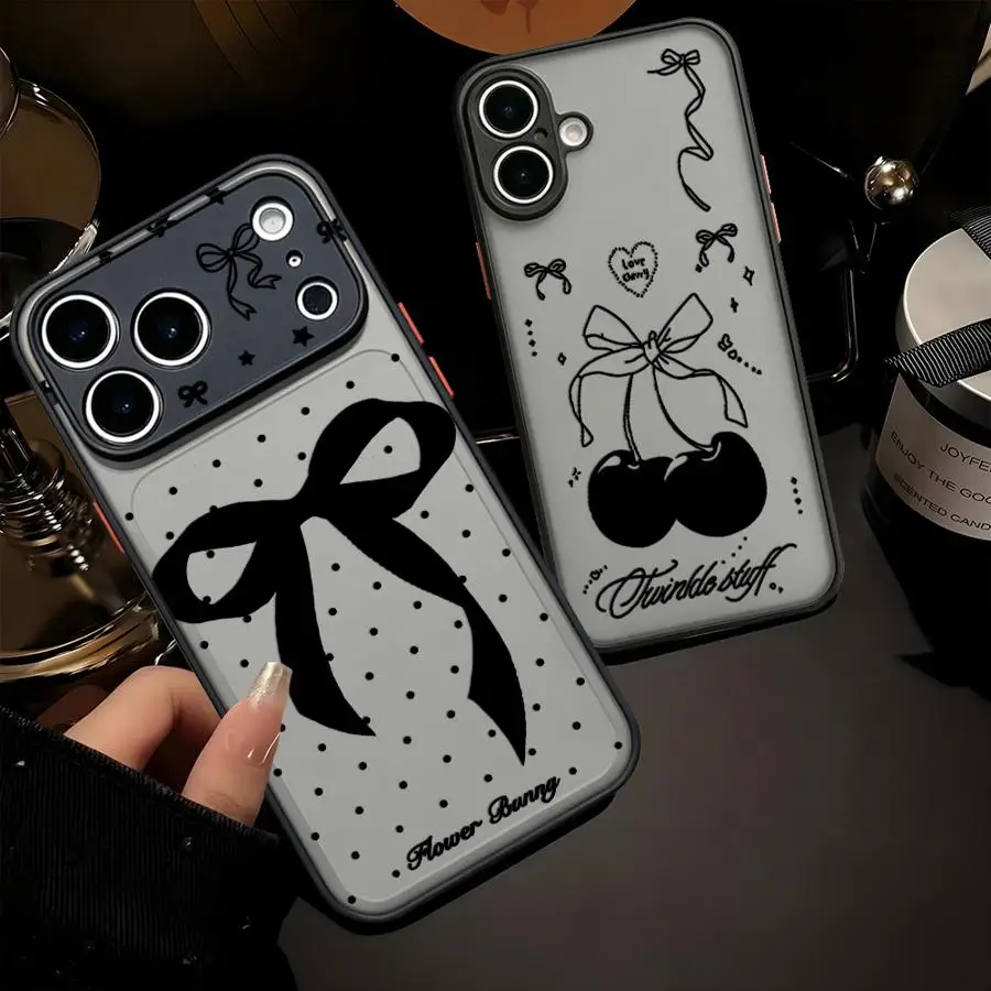 Фото Чехол для iPhone 17 Pro Max, 17e, 15, 7, 8, SE, XS, XR, 12, 14, 13 Mini, Air, 11, 16 Plus, Funda, задняя крышка для телефона, с узором в горошек, бантом и звездами №1