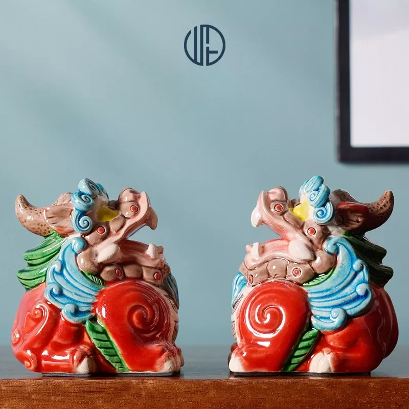 

Керамический Китайский стиль «на удачу пайсиу» в стиле запрещенного города, украшение для дома, милое животное, подарок, украшение для вход...