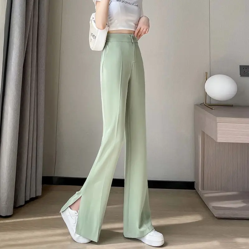 

Candy Color Women Suits Pants High Waist Solid Split Wide Leg Pants Casual Loose Straight Trousers Female Pantalones Mujer 9516