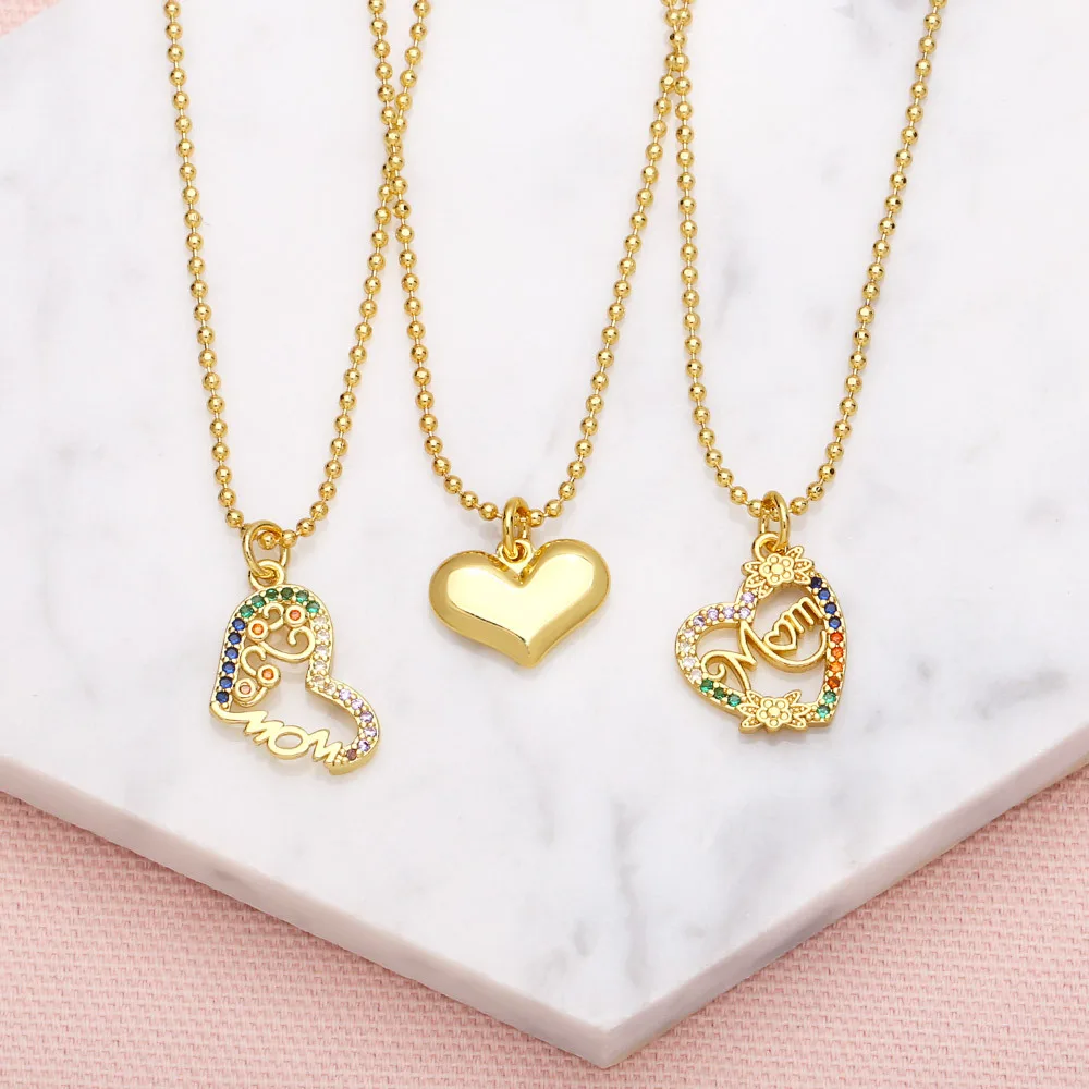 

Fashion Personality Simple Three-dimensional Heart-shaped Necklace Niche Design Color Zircon Love Mom Clavicle Chain Wholesale