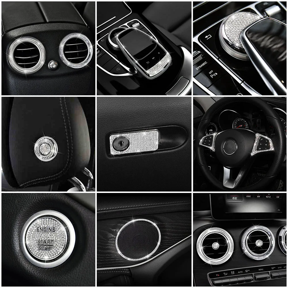 

For Mercedes Benz GLC 2015-2019 Central Console Decoration Refit Crystal Diamond Ring Trim Interior Mouldings Decal