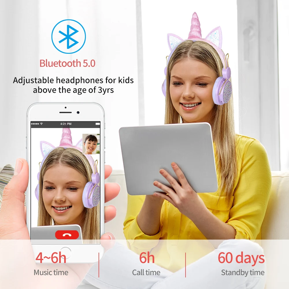 Bluetooth-гарнитура детская Беспроводная с микрофоном и кошачьими ушками поддержкой