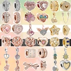 Новые бусины из циркония в виде крыльев, Листьев, цветов, розового золота, сердца, подходят к оригинальным шармам Pandora, серебряный цвет, браслет сделай сам, женские и женские ювелирные изделия для девочек