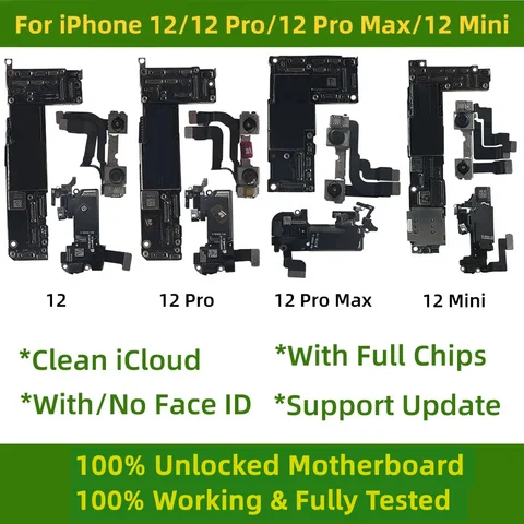 100% рабочая разблокированная чистая iCloud для iphone 12 Pro max, материнская плата с поддержкой Face ID, обновление для iphone 12 mini, материнская плата