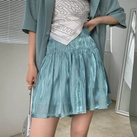 new womens 2021 summer sexy temperament pleated female stitching high waist gauze skirt short skirt korean fashion clothing