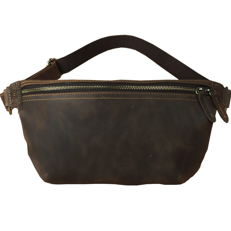 Vintage simple natural genuine leather men's chest bag casual simple multi function messenger bags daily light sport waist packs