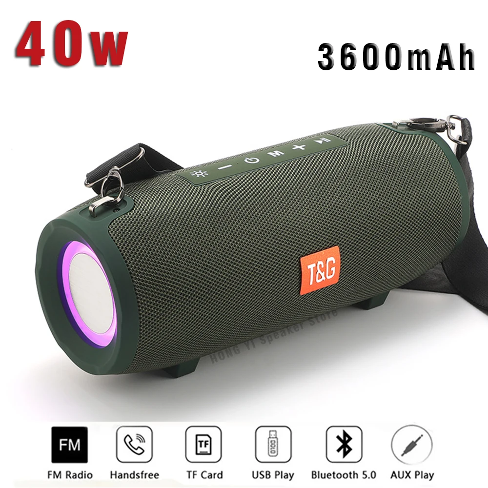 

T&G TG322 PMPO MAX 40W Portable Bluetooth Speaker 3600MAH RGB LED Light Wireless Waterproof Outdoor Subwoofer Stereo Loudspeaker
