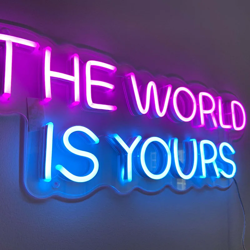 Neon Signs The World is Yours Pink Neon Light Sign Hanging Neon Sign Real Neon Lights Neon Wall Sign Neon Words for Wall Bedroom