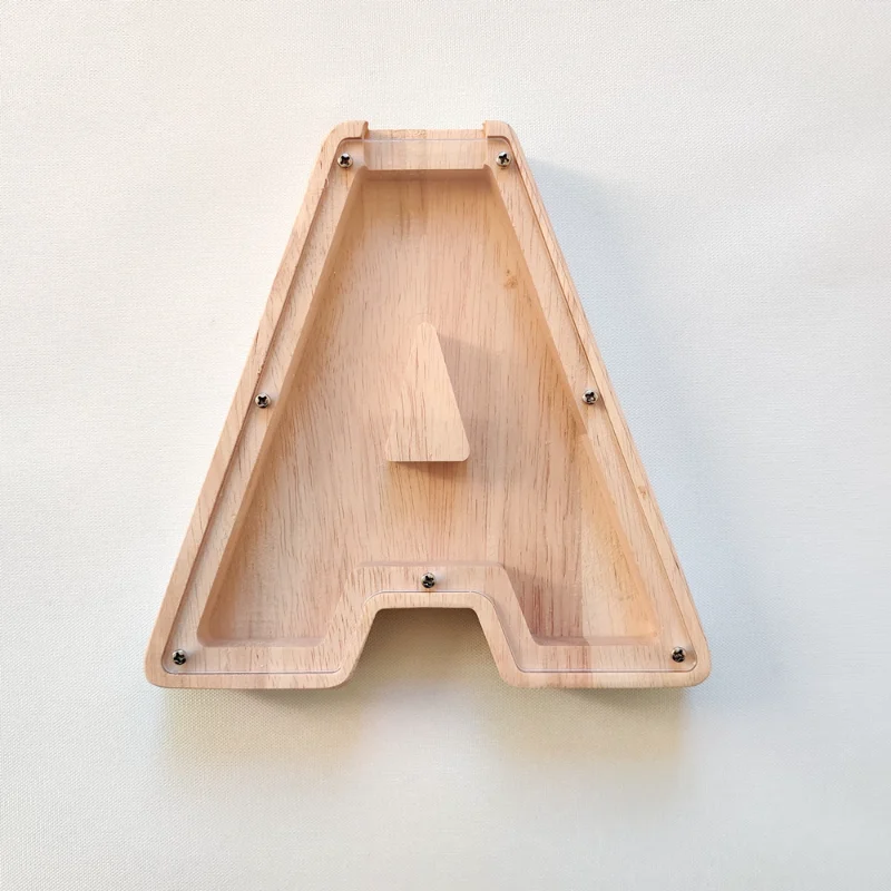 

Twenty-six Letter English Alphabet Piggy Bank Wooden Coin Money Saving Box Jar Coins Storage Desktop Ornament Home Decor Crafts