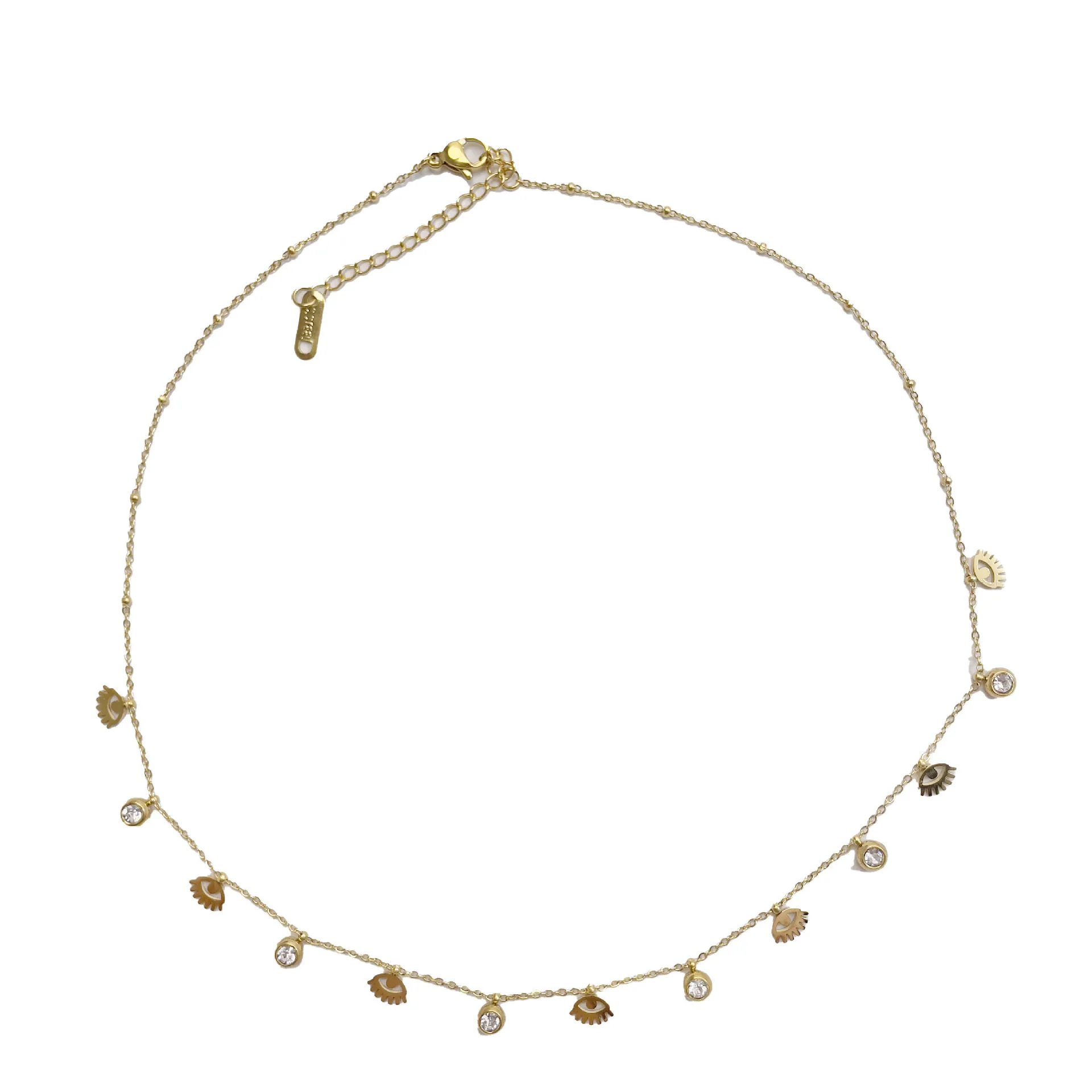 Золотого цвета из нержавеющей стали в форме глаза с блестящим цирконом ожерелье