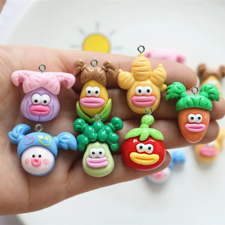 

10pcs Cartoon Resin Charm Vegetable Big Mouth Pendant for Diy Making Cute Earring Necklace Keychain Jewelry Accessories Supplies