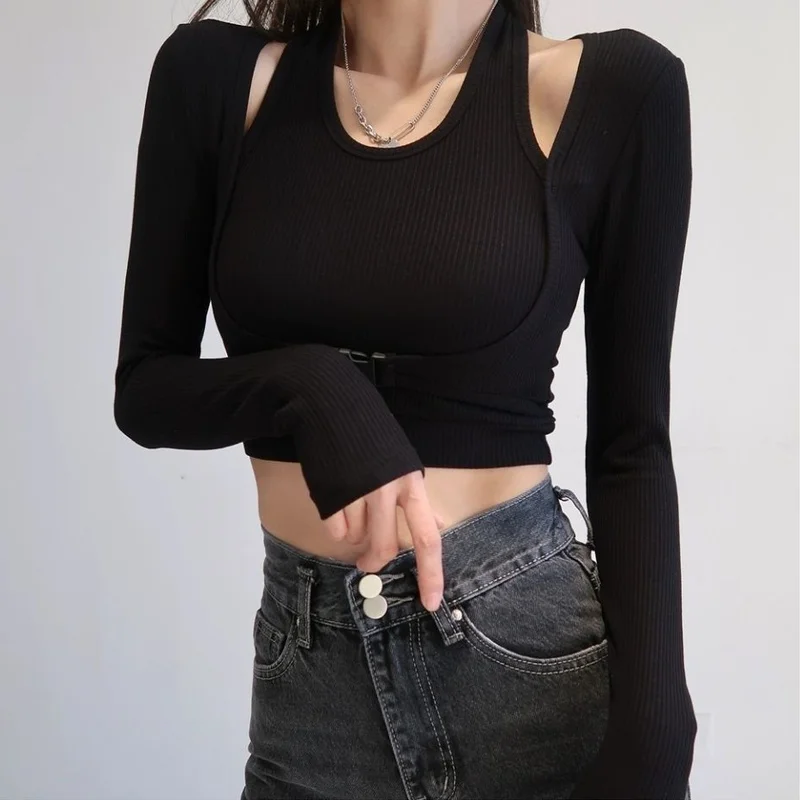 Сексуальные облегающие футболки HOUZHOU с длинным рукавом короткий топ вырезами