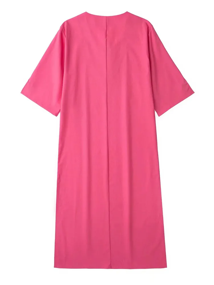 Платье-миди женское розовое длинное с разрезом и пряжкой |