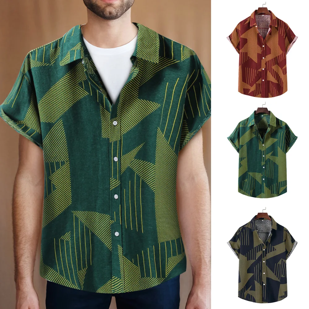 

Men's Vacation Style Shirt Button Cotton Linen Short Sleeve Tee Collar Tops Regular Fit Man's Clothing XIN-Shipping