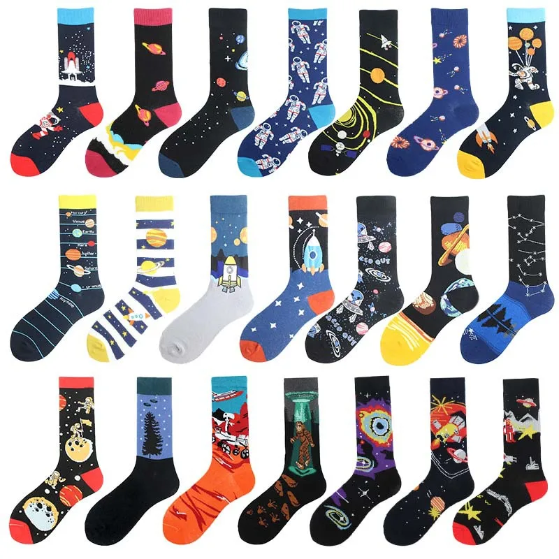 Harajuku Colorful Cotton Socks Planet Rocket Space Street Alien Socks