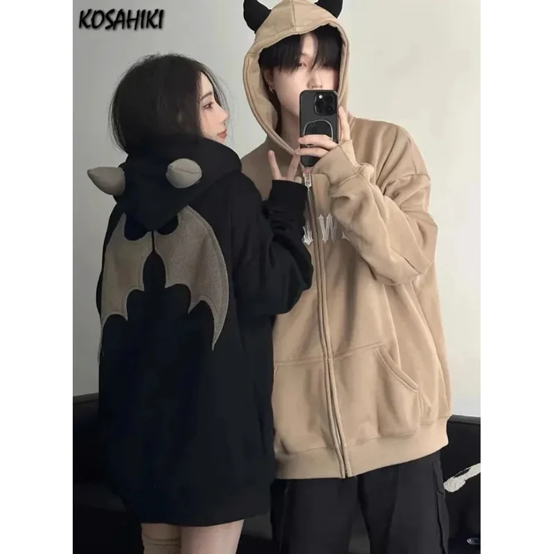 Kosahiki толстовки с капюшоном злыми рогами для женщин и мужчин винтажная толстовка