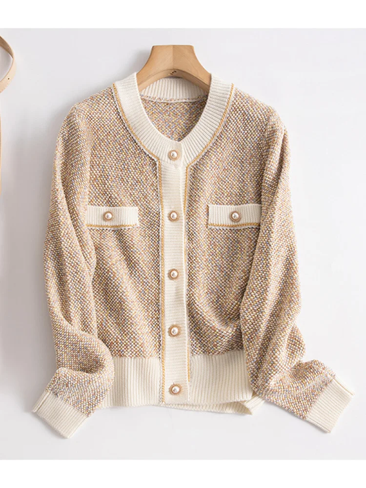 Женский однобортный вязаный кардиган ENjoyce винтажный Теплый шерстяной жакет в