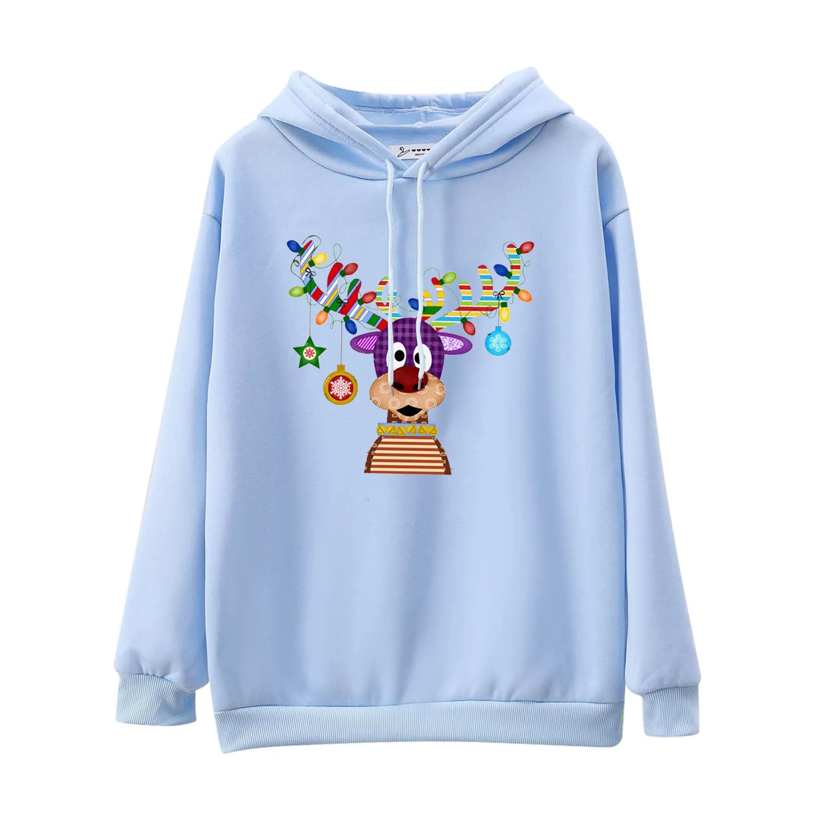 

Christmas Ladies Casual Solid Color Print Long Sleeve Pullover Hooded Sweatshirt Top