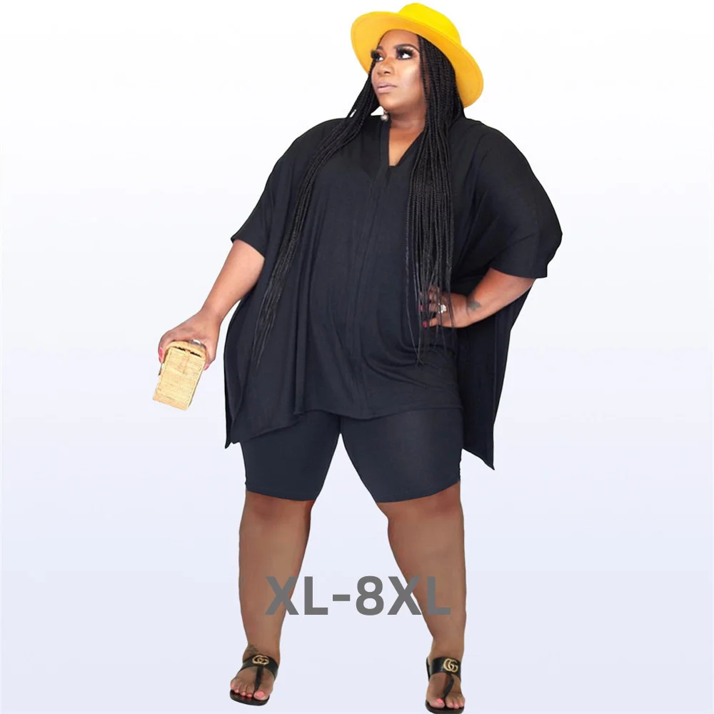 

Plus Size Shorts Sets Two Piece Set Solid Loose Crop Top Leggings Casual Fashion Matching Set 2022 Who 3xl 4xl 5xl 6xl